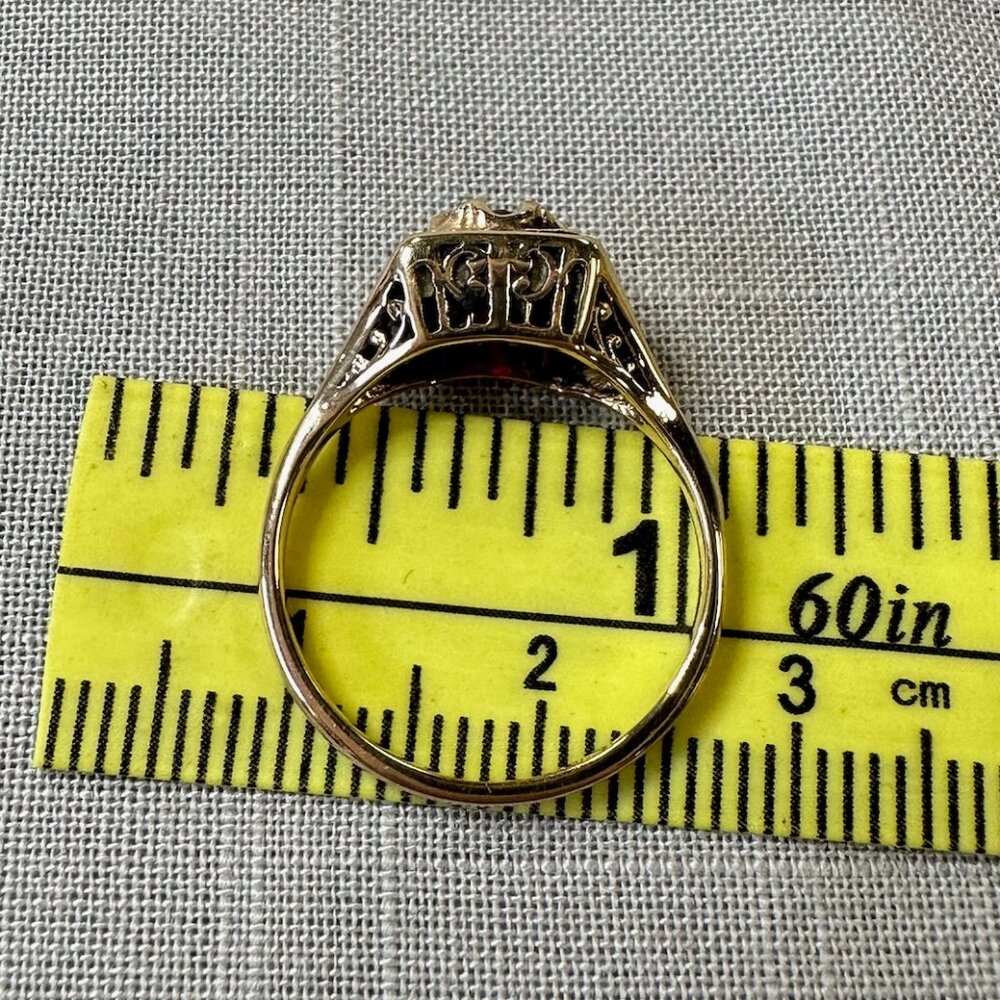 Vintage 14KGF Joseph Esposito Art Decor / Art Nouveau style Ring with Ruby - Picture 5 of 15